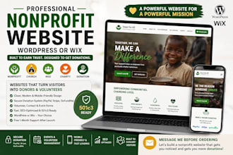 nonprofit, 501c3, charity, ngo, church and donation website on wordpress or wix