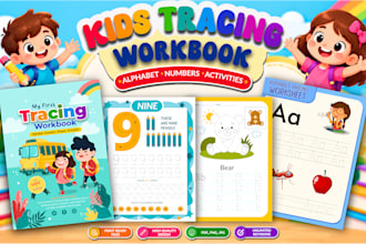 create kids tracing workbook, alphabet and numbers activity book