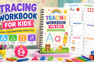 create kids tracing workbook, alphabet and numbers activity book