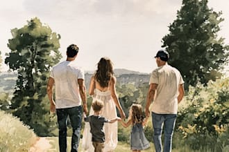 create a watercolor family portrait