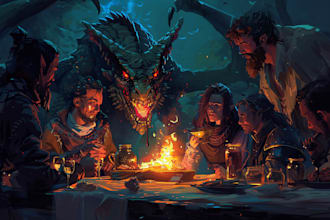 draw dnd party illustration, dnd character design