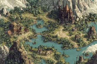 do hand drawn fantasy book map novel board game map illustration cartography