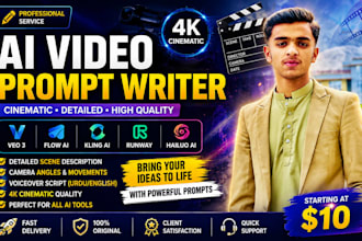write ai video prompts for veo 3 flow ai kling ai and runway ai
