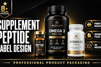 design supplement label, peptide label and vial label design