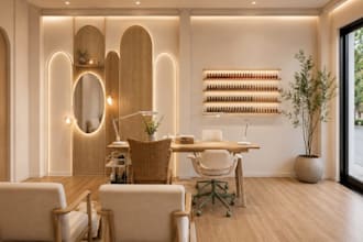 design a modern spa and nail salon interior in 3d