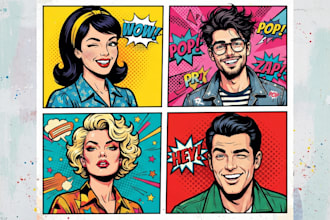 draw pop art illustration, portrait cartoon, pop art portrait