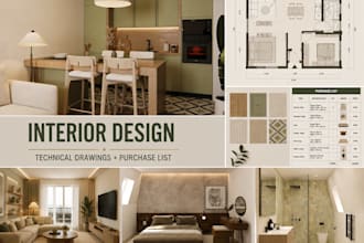 design your interior spaces with technical drawings and a purchase list