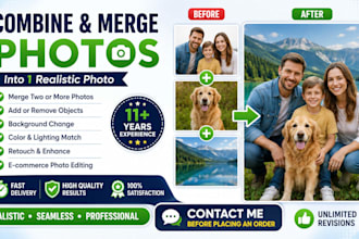 merge, combine 3,5 or more images into one realistic photo