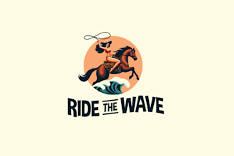 design ride wave pinup cowgirl ocean swag logo