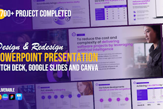 design, redesign pitch deck, powerpoint presentation, google slides and canva