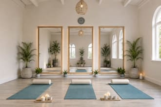 design a modern gym and yoga studio interior in 3d
