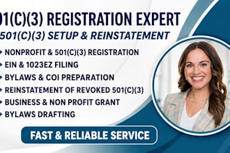 do nonprofit registration, 501c3 application, reinstatement, articles, bylaws