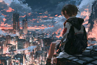 create a anime style album cover, music cover artwork