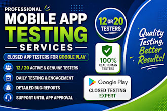 provide 12 testers for google play closed testing and andriod app testing