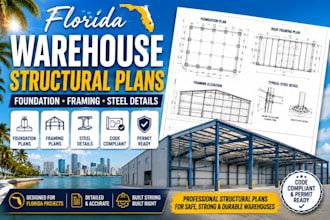 prepare florida warehouse structural plans foundation framing and steel details