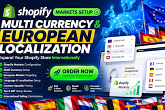 setup shopify markets, multi currency, and european localization