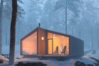 do 3d tiny house, cabin interior, exterior design rendering