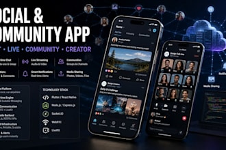 develop social media community app chat feed live streaming flutter react native