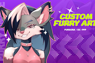 draw cute furry art, fursona and custom furry character