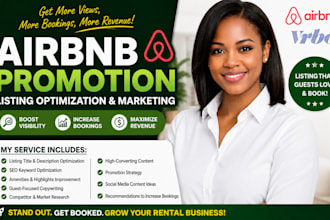 do airbnb promotion, booking, airbnb listing, vrbo marketing airbnb optimization