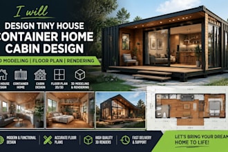 design tiny house container home cabin 3d modeling floor plan rendering
