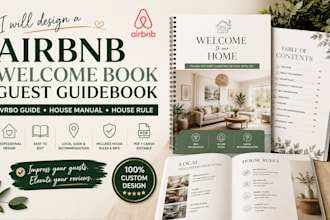 create a beautiful airbnb guest guidebook brochure flyer logo vrbo house rule