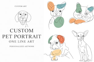 create continuous one line art illustration of your pet portrait