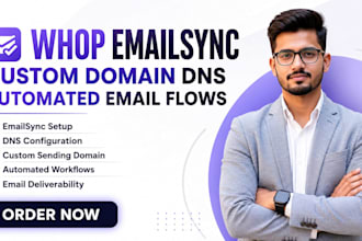 setup whop emailsync, custom domain dns, whop automated email flows