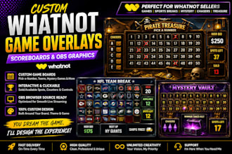 design custom whatnot game overlays, number boards and interactive obs layouts