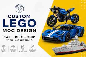 design custom lego moc cars, bikes, ships with instructions