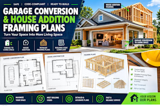 design garage conversion and house addition framing plans