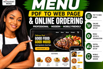 design wix restaurant menu PDF to web page for online ordering