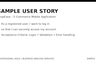 create user stories, user manuals and sop documentation