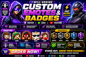 design twitch, kick and youtube emote custom cute vector