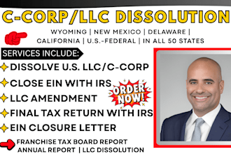 dissolve US llc, wyoming llc, delaware llc, new mexico corporation, close ein