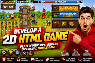 develop a 2d html game, platformer, rpg, arcade or casual mobile game