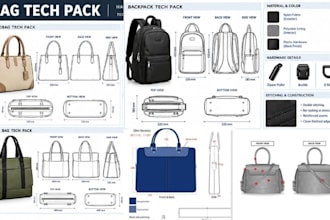 design professional bag tech pack for backpack, handbag and tote