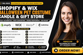 build automated shopify wix halloween pet costume season candle gift store email
