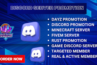 discord server promotion, minecraft, rust, dayz, rp, fivem server promotion