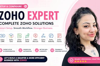 setup zoho crm, zoho one zoho books, zoho desk, zoho recruit zoho flow, salesiq
