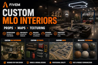 create custom fivem mlo interiors design with 3d texturing, 3d props and maps