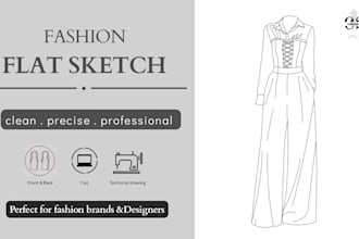 create professional fashion flat sketches technical drawings