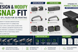 design and modify snap fit 3d stl files  3d modelling for 3d printing