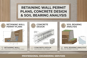 retaining wall permit plans, concrete design and soil bearing analysis