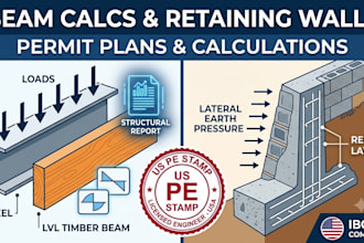 provide structural beam calculations and retaining wall analysis for city permit