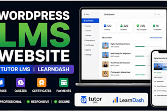 create wordpress elearning lms website with tutor lms or learndash learnpress