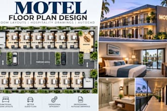 design motel floor plans, room layouts, hospitality cad drawings, autocad