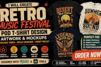 create retro music festival pod design tshirt artwork mockups kittl ai tools