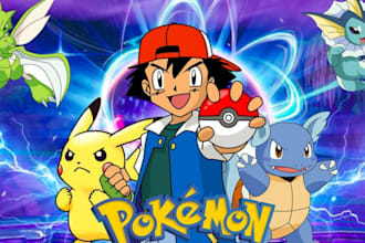 design pokemon logo, gym badges, gaming banner, pokemon cards, fakemon and text