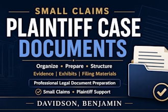 prepare and organize small claims plaintiff case documents and filing materials